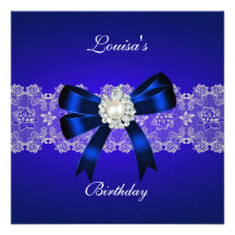 Cordón elegante de Pearl White del azul real del c Invitacion Personalizada