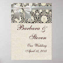 Cordón y lino blancos del vintage del boda poster