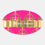 Coronas del oro en rosas fuertes calcomania de oval personalizadas