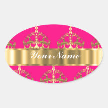 Coronas del oro en rosas fuertes calcomania de oval personalizadas