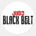 Correa negra del judo etiqueta redonda