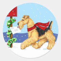 Correo de Dale del navidad de Airedale Pegatina Redonda
