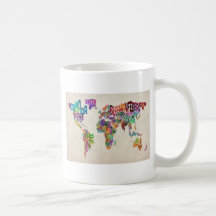 Correspondencia de texto del mundo tazas de café