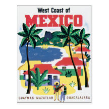Costa oeste del gráfico colorido de México Tarjetas Postales