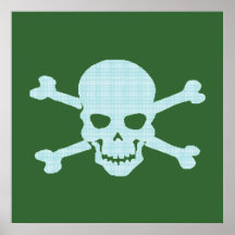 Cráneo azul y bandera pirata de la tela escocesa posters