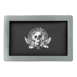 Cráneo blanco negro clásico elegante simple fresco hebillas de cinturon rectangulares