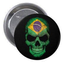 Cráneo brasileño de la bandera en negro pin