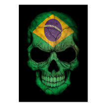 Cráneo brasileño de la bandera en negro plantillas de tarjetas personales