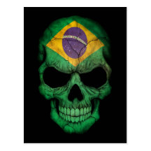 Cráneo brasileño de la bandera en negro tarjetas postales