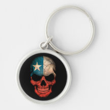 Cráneo chileno de la bandera en negro llavero personalizado
