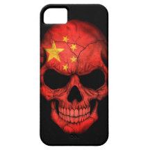 Cráneo chino de la bandera en negro iPhone 5 carcasas