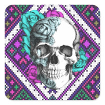 Cráneo color de rosa azteca en modelo tribal del p pegatinas