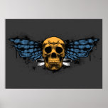 Cráneo con alas amarillo poster