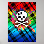 Cráneo de la tela escocesa del arco iris poster
