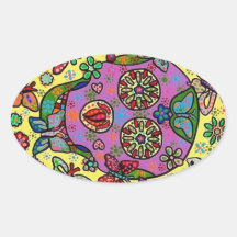 Cráneo del azúcar de la mariposa de la flor de Sun Calcomania Oval Personalizadas