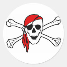 Cráneo del pirata con la bufanda roja pegatina