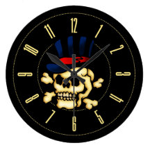 Cráneo del tatuaje del vintage en sombrero de copa relojes