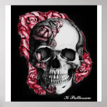 Cráneo e impresión de los rosas poster