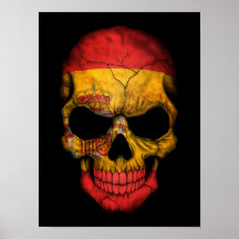 Cráneo español de la bandera en negro poster