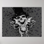 Cráneo espeluznante con el sombrero de copa posters