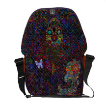 Cráneo floral de la mariposa geométrica abstracta  bolsas messenger