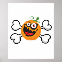 Cráneo loco y bandera pirata de la calabaza poster