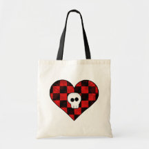 Cráneo punky lindo del gótico en corazón a cuadros bolsa lienzo
