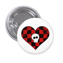 Cráneo punky lindo del gótico en corazón a cuadros pin
