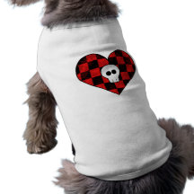 Cráneo punky lindo del gótico en corazón a cuadros camisetas de perro