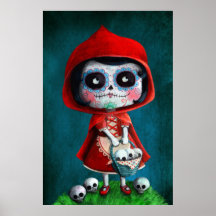 Cráneo rojo del azúcar de la capa con capucha poster