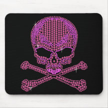 Cráneo rosado impreso y bandera pirata del diamant tapete de raton