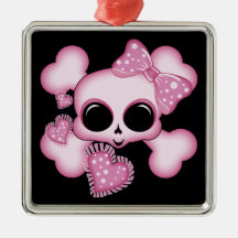 Cráneo rosado lindo ornaments para arbol de navidad
