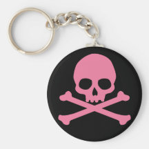 Cráneo rosado simple y bandera pirata llavero