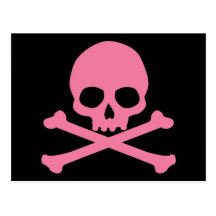 Cráneo rosado simple y bandera pirata postal