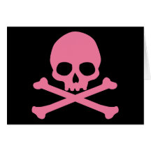 Cráneo rosado simple y bandera pirata felicitacion 