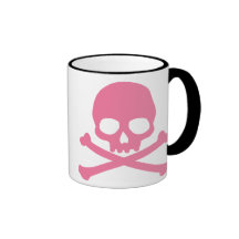 Cráneo rosado simple y bandera pirata taza