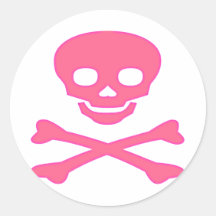 Cráneo rosado y bandera pirata etiquetas  