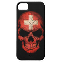 Cráneo suizo de la bandera en negro iPhone 5 Case-Mate protector