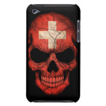 Cráneo suizo de la bandera en negro iPod Case-Mate cárcasa