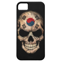 Cráneo surcoreano de la bandera en negro iPhone 5 protectores