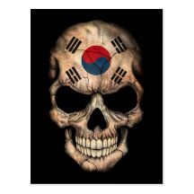 Cráneo surcoreano de la bandera en negro postal