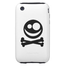 Cráneo y bandera pirata. Blanco y negro. Tough iPhone 3 Protector