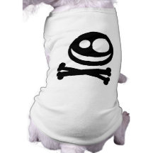 Cráneo y bandera pirata. Blanco y negro. Prenda Mascota