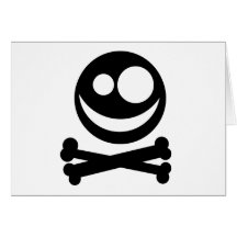 Cráneo y bandera pirata. Blanco y negro. Felicitaciones