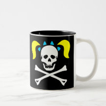 Cráneo y bandera pirata con las coletas tazas