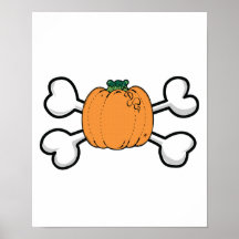 cráneo y bandera pirata de la calabaza poster