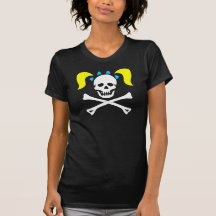Cráneo y bandera pirata del chica con las señoras  camiseta