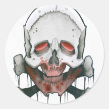 Cráneo y bandera pirata del zombi etiqueta