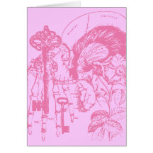 Cráneo y collage rosados de la llave felicitacion 
