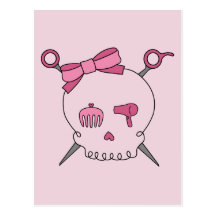 Cráneo y tijeras accesorios (rosa) del pelo postal